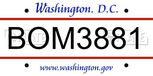 BOM3881 District Of Columbia License Plate
