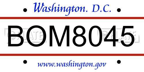 BOM8045 District Of Columbia License Plate