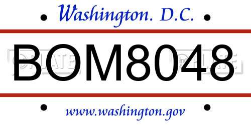 BOM8048 District Of Columbia License Plate