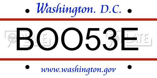 BOO53E District Of Columbia License Plate