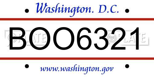 BOO6321 District Of Columbia License Plate