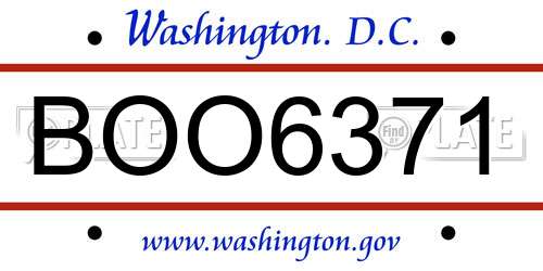 BOO6371 District Of Columbia License Plate