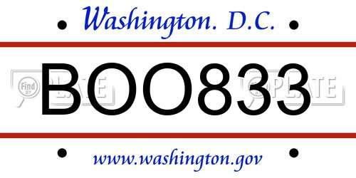 BOO833 District Of Columbia License Plate