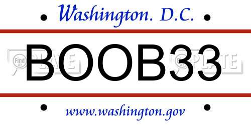 BOOB33 District Of Columbia License Plate