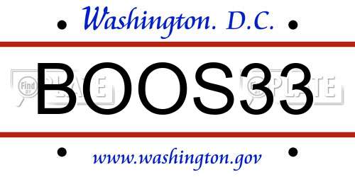 BOOS33 District Of Columbia License Plate