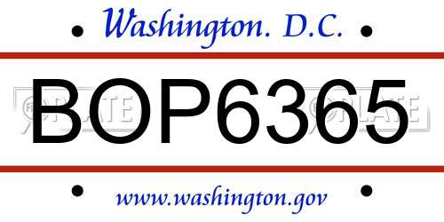 BOP6365 District Of Columbia License Plate