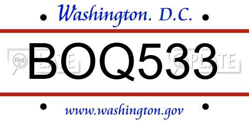 BOQ533 District Of Columbia License Plate