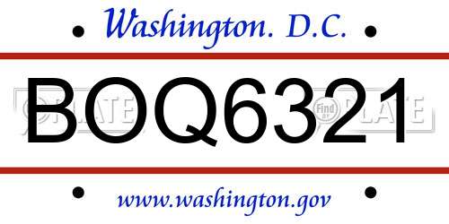 BOQ6321 District Of Columbia License Plate