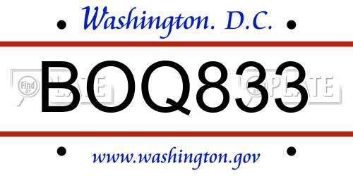 BOQ833 District Of Columbia License Plate