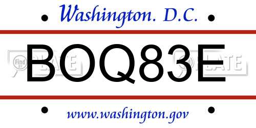 BOQ83E District Of Columbia License Plate