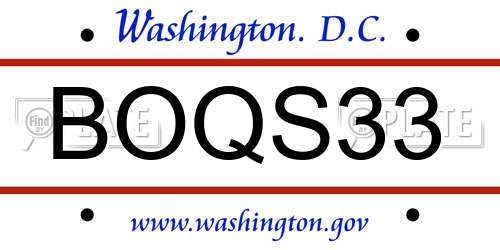 BOQS33 District Of Columbia License Plate
