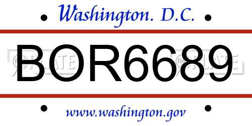 BOR6689 District Of Columbia License Plate