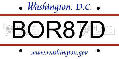 BOR87D District Of Columbia License Plate
