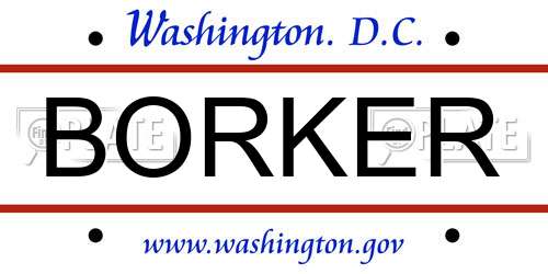 BORKER District Of Columbia License Plate