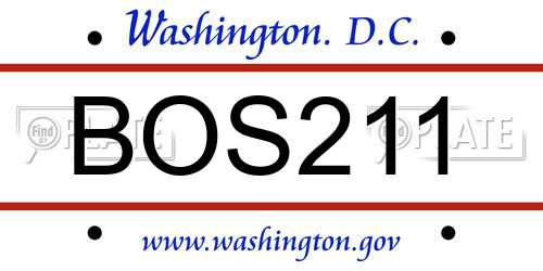 BOS211 District Of Columbia License Plate