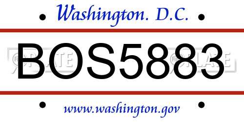 BOS5883 District Of Columbia License Plate