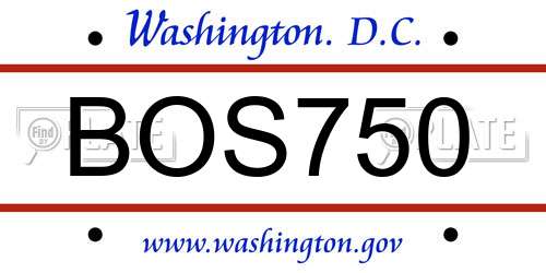 BOS750 District Of Columbia License Plate