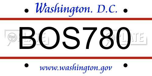 BOS780 District Of Columbia License Plate