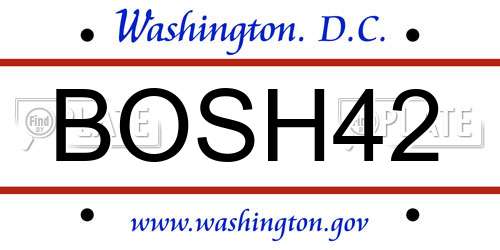 BOSH42 District Of Columbia License Plate