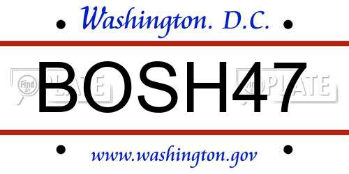 BOSH47 District Of Columbia License Plate