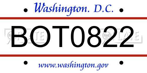 BOT0822 District Of Columbia License Plate