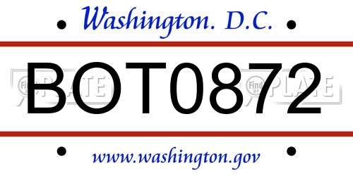 BOT0872 District Of Columbia License Plate