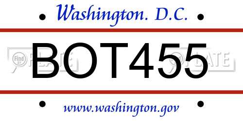 BOT455 District Of Columbia License Plate