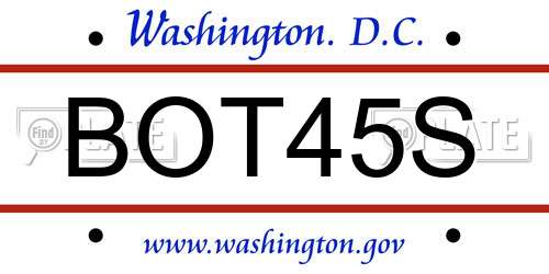 BOT45S District Of Columbia License Plate