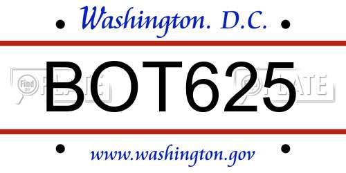 BOT625 District Of Columbia License Plate
