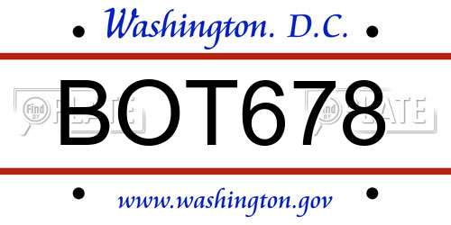 BOT678 District Of Columbia License Plate