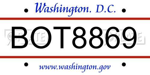 BOT8869 District Of Columbia License Plate