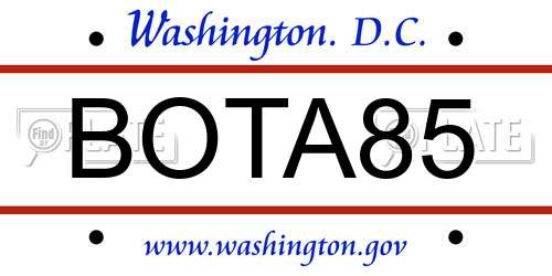 BOTA85 District Of Columbia License Plate