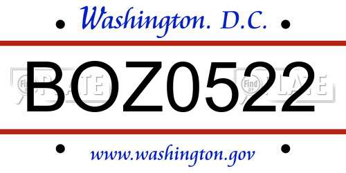 BOZ0522 District Of Columbia License Plate