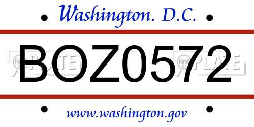 BOZ0572 District Of Columbia License Plate