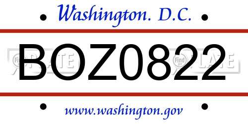 BOZ0822 District Of Columbia License Plate