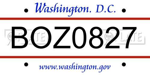 BOZ0827 District Of Columbia License Plate