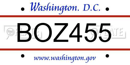 BOZ455 District Of Columbia License Plate