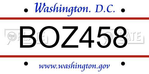 BOZ458 District Of Columbia License Plate