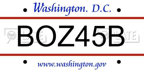 BOZ45B District Of Columbia License Plate