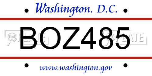 BOZ485 District Of Columbia License Plate