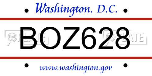 BOZ628 District Of Columbia License Plate