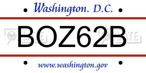 BOZ62B District Of Columbia License Plate