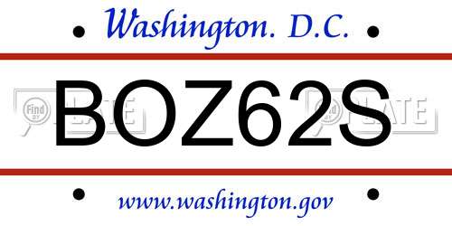 BOZ62S District Of Columbia License Plate