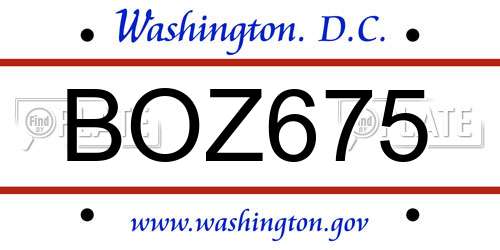 BOZ675 District Of Columbia License Plate