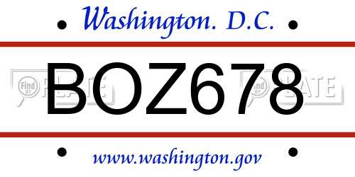 BOZ678 District Of Columbia License Plate