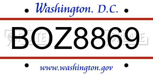 BOZ8869 District Of Columbia License Plate