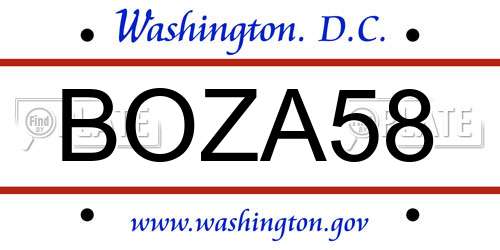 BOZA58 District Of Columbia License Plate