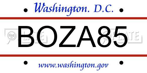 BOZA85 District Of Columbia License Plate