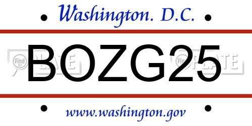 BOZG25 District Of Columbia License Plate