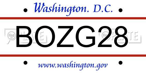 BOZG28 District Of Columbia License Plate